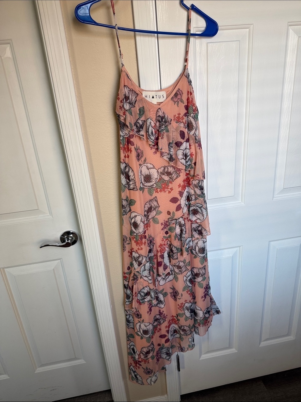 Hiatus Peach Floral Ruffle Maxi Dress
